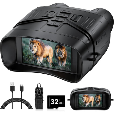 4K Night Vision Binoculars with 5000mAh Rechargeable Battery, 32GB TF, 3'' HD Screen for Camping and Security, Black