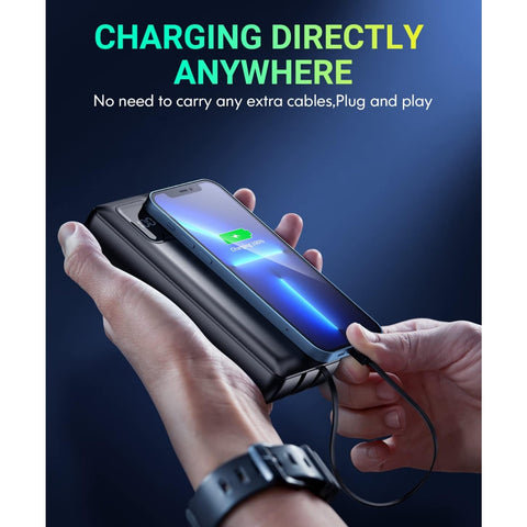 Power bank - 40000mAh portable charger, supports PD 30W and QC4.0 fast chargers, built-in 2 output cables and LED display, suitable for cell phones and most electronic devices