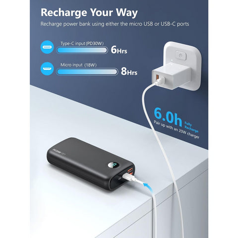 Portable Charger - 40000mAh Power Bank PD 30W and QC 4.0 Fast Charging with Flashlight LED Display 2 USB 1Type-C Outputs for Most Electronic Devices (Carbon Black)