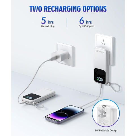 Portable-Charger-15000mAh Power-Bank - Supports PD 30W Fast Charging Built-in AC Wall Plug and 2 Output Cables with LED Display for Most Electronic Devices(Black)