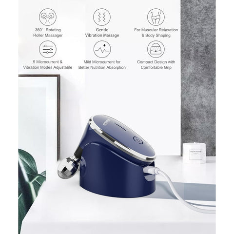 Microcurrent-Facial-Device, 5-in-1 Microcurrent Multifunctional Facial Massager, Face Roller Face Massager for Skin Care, Royal Blue