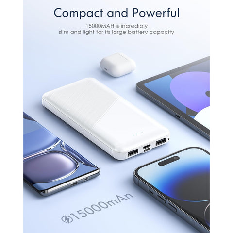 Portable-Charger - 2 Pack 15000mAh Dual USB Power Bank Output 5V3.1A Fast Charging Portable Charger Compatible with Smartphones and All USB Devices