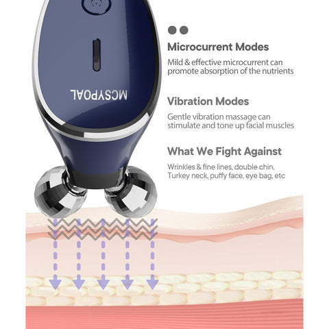 Microcurrent-Facial-Device, 5-in-1 Microcurrent Multifunctional Facial Massager, Face Roller Face Massager for Skin Care, Royal Blue