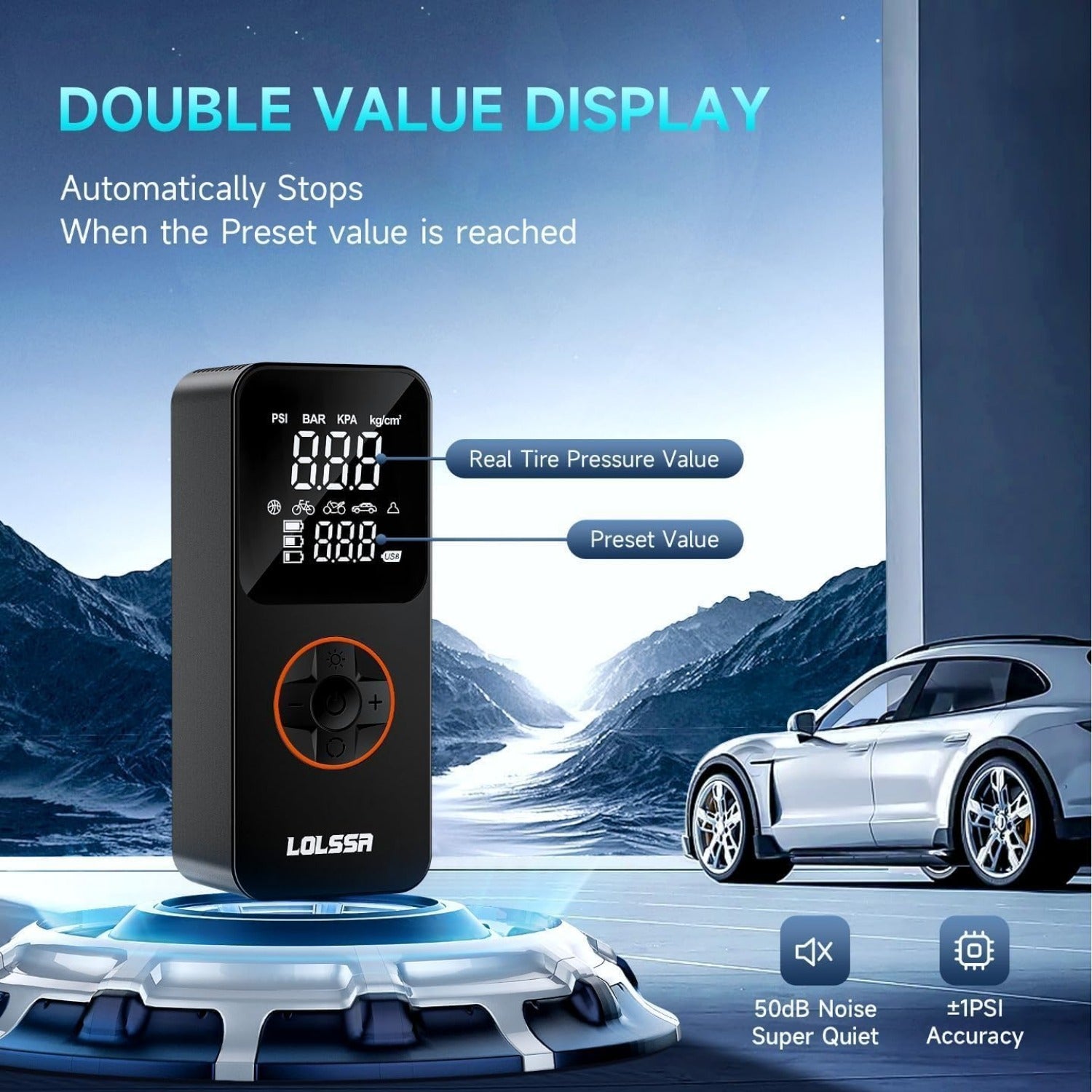 Tire Inflator Portable Air Compressor-Air Pump 20000mAh & 150PSI Rechargeable Power Tool for Car, Motorcycle, Bicycle, Sphere Vehicle with Pressure Gauge, Dual Purpose