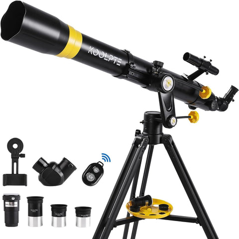 Telescope 90mm Aperture 900mm - High Precision Adjustment Vertisteel Mount Base, Magnification 45-450x, Wireless Remote, Phone Adapter - Ideal for Astronomy Enthusiasts and Beginners (Black)