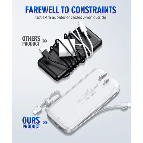 Portable-Charger-15000mAh Power-Bank - Supports PD 30W Fast Charging Built-in AC Wall Plug and 2 Output Cables with LED Display for Most Electronic Devices(Black)