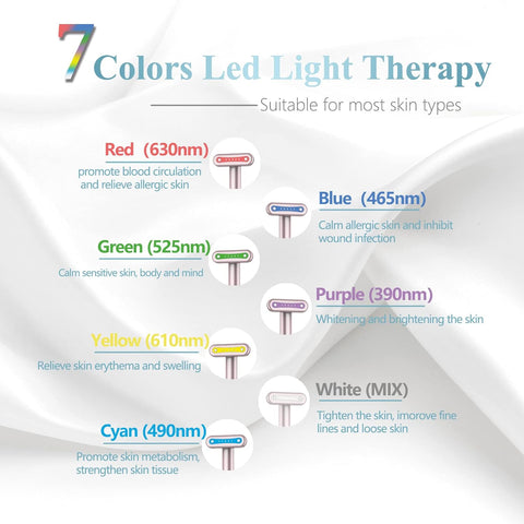 Red-Light-Therapy，Led Facial Light Therapy 7 Colors Eye Beauty Wand Face Massager Red for Skincare & Blue Rejuvenation Tool