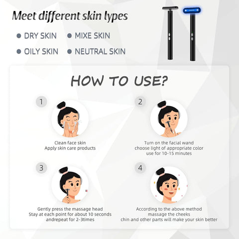 LED Light Therapy, 7 Colors Facial Skin Wand with Facial Massager for Neck, Face and Eye Skin Care Devices