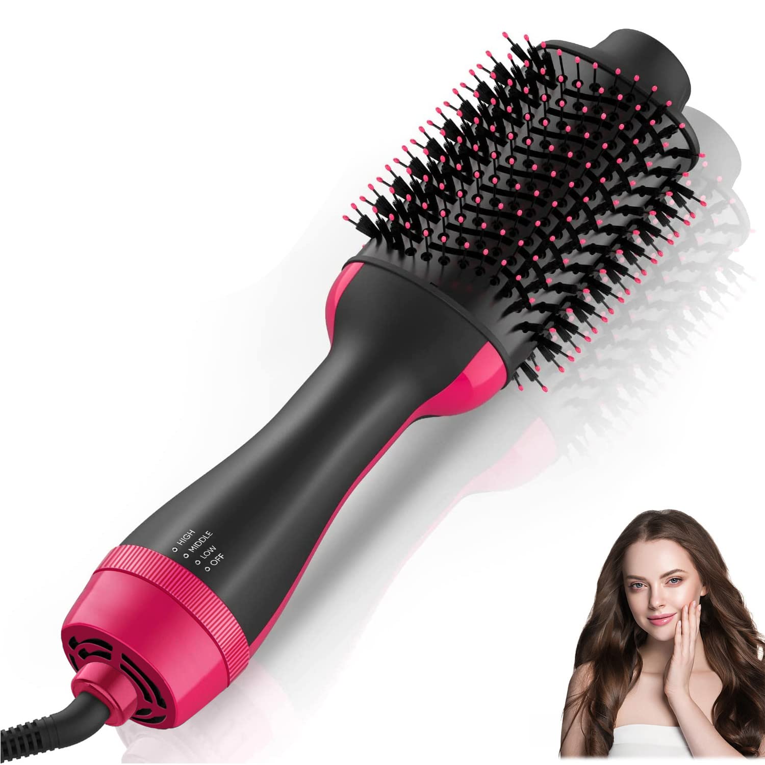 Hair Dryer Blow Dryer Brush, Hair Dryer and Styler Volumizer, Hot Air Brush for Straightening, Curling, Drying, Salon, One Step Styling Tools Pink