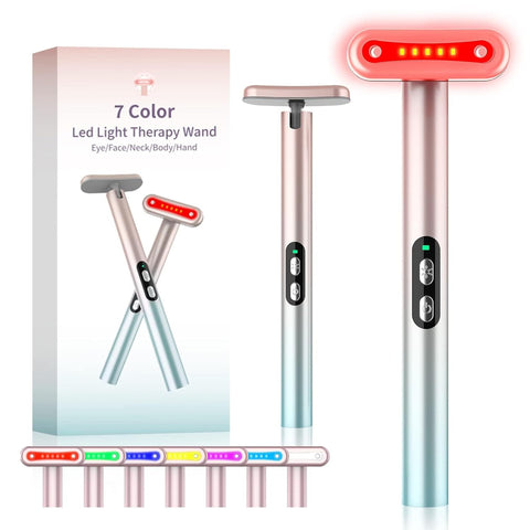 Red-Light-Therapy，Led Facial Light Therapy 7 Colors Eye Beauty Wand Face Massager Red for Skincare & Blue Rejuvenation Tool