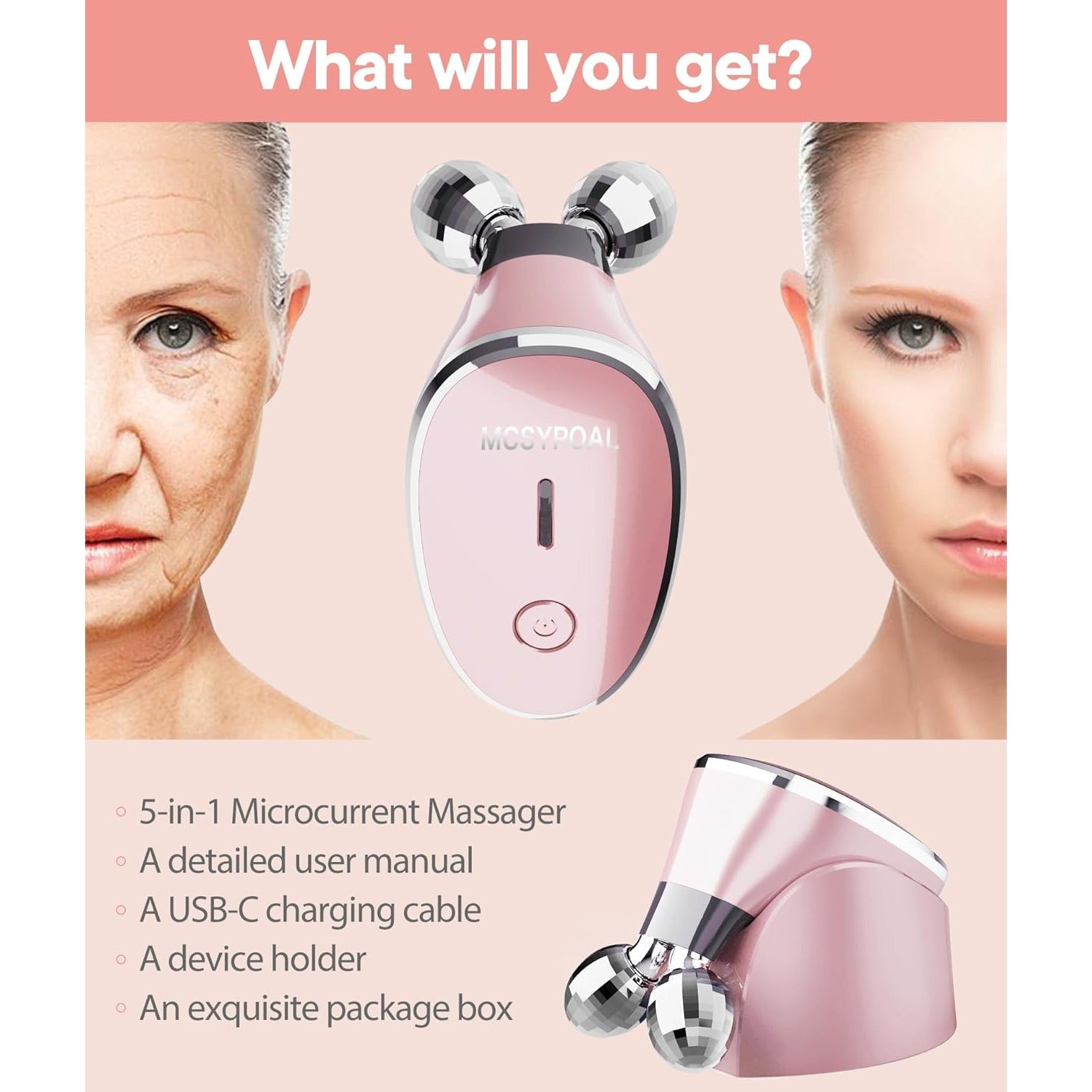 Microcurrent-Facial-Device, 5-in-1 Microcurrent Multifunctional Facial Massager, Face Roller Face Massager for Skin Care, Royal Blue