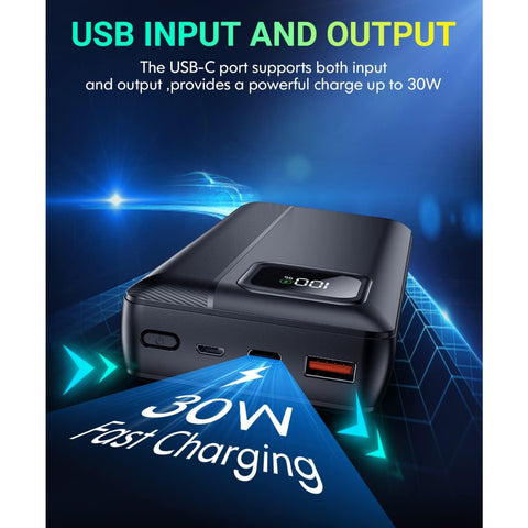 Power bank - 40000mAh portable charger, supports PD 30W and QC4.0 fast chargers, built-in 2 output cables and LED display, suitable for cell phones and most electronic devices
