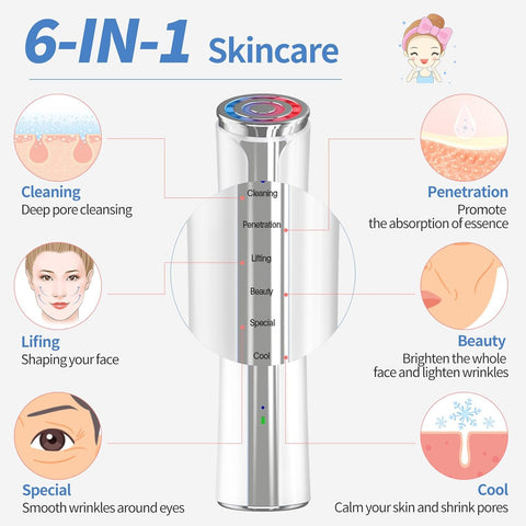 Microcurrent Facial Device, Facial Massager, Home Use Skin Tightening Machine Light Therapy for Face Eye Neck Lifting 6 in 1 Skin Care Tool