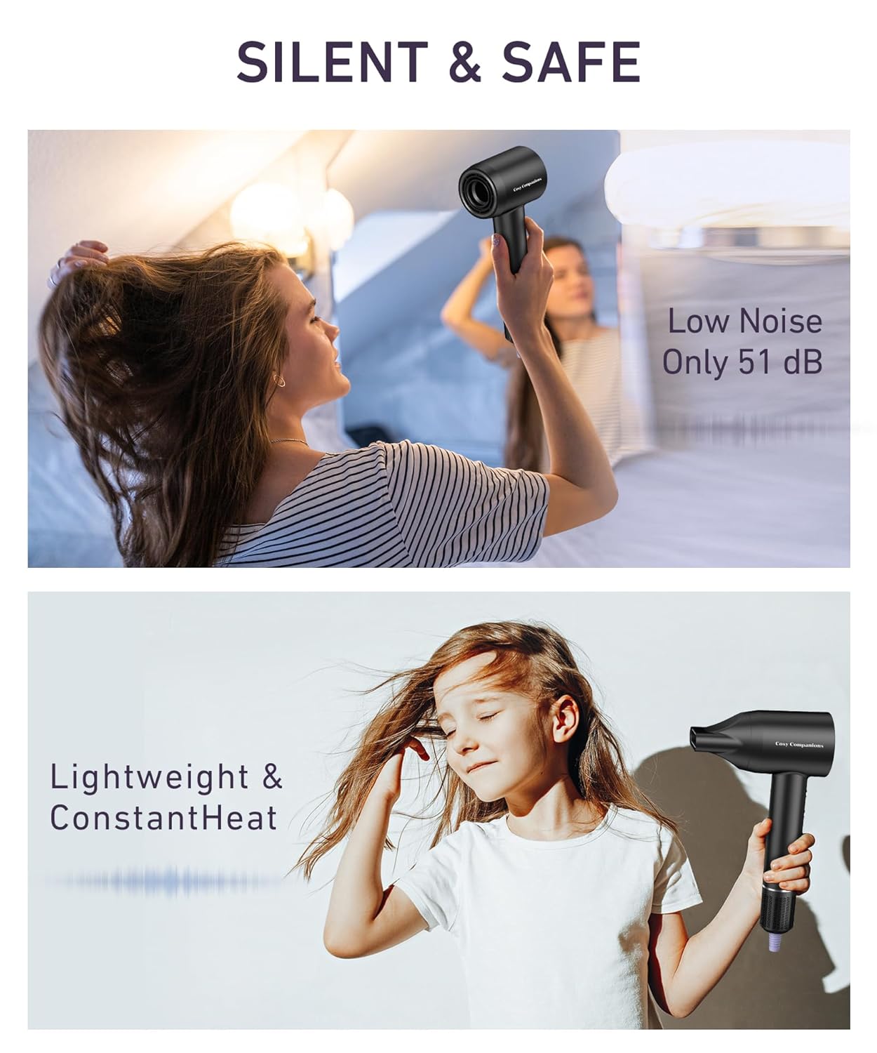 Hair Dryer 150000 RPM High-Speed Brushless Motor Negative Ionic Blow Dryer for Fast Drying, Low Noise Thermo-Control Hair-Dryer-with-Diffuser and Nozzle