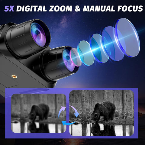 4K Night Vision Binoculars with 5000mAh Rechargeable Battery, 32GB TF, 3'' HD Screen for Camping and Security, Black