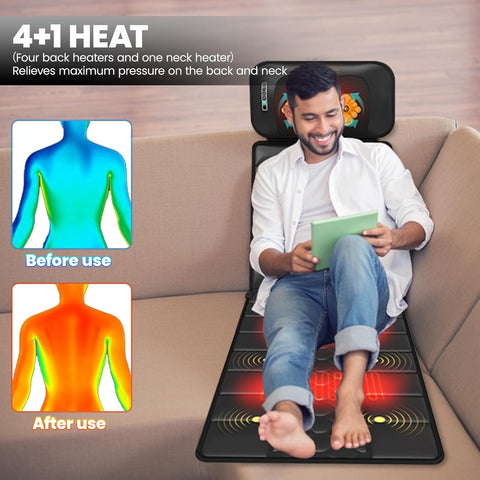 Massage-Mat, Detachable Neck Massager, Full Body Vibration Heating, with 10 Vibrating Motors and 9 Speed Settings for Home Office Use
