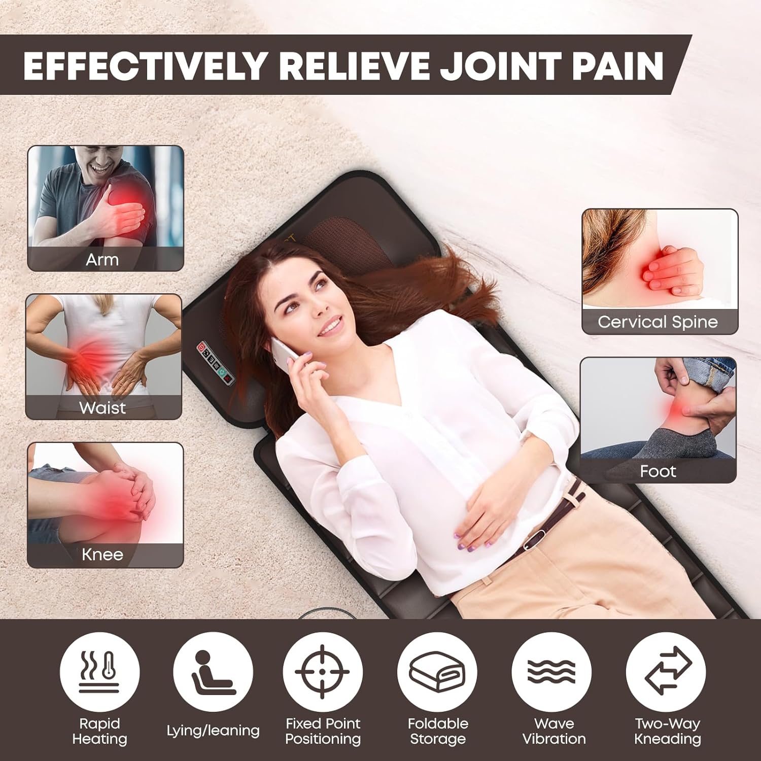 Massage-Mat, Detachable Neck Massager, Full Body Vibration Heating, with 10 Vibrating Motors and 9 Speed Settings for Home Office Use