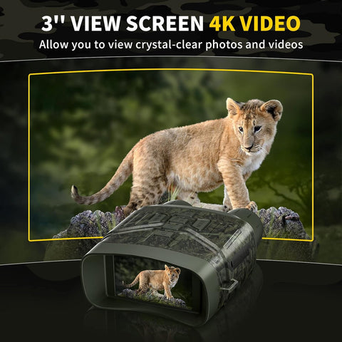 4K Night Vision Binoculars with 5000mAh Rechargeable Battery, 32GB TF, 3'' HD Screen for Camping and Security, Black