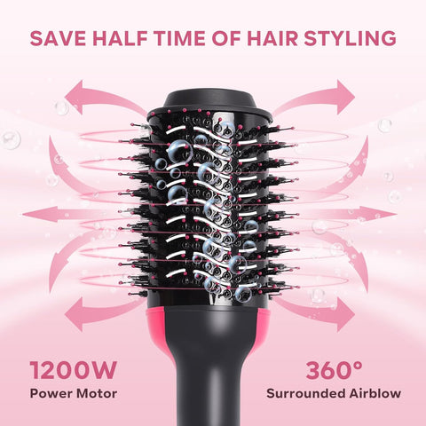 Hair Dryer Blow Dryer Brush, Hair Dryer and Styler Volumizer, Hot Air Brush for Straightening, Curling, Drying, Salon, One Step Styling Tools Pink