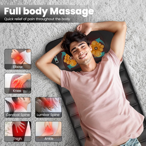 Massage-Mat, Detachable Neck Massager, Full Body Vibration Heating, with 10 Vibrating Motors and 9 Speed Settings for Home Office Use