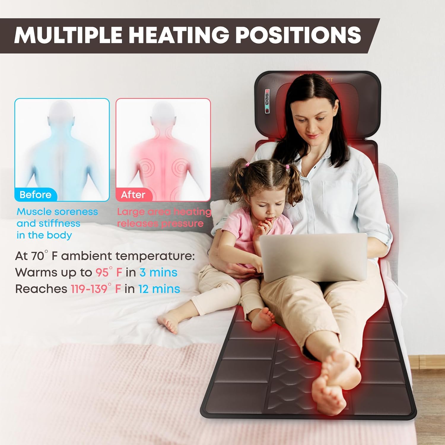 Massage-Mat, Detachable Neck Massager, Full Body Vibration Heating, with 10 Vibrating Motors and 9 Speed Settings for Home Office Use