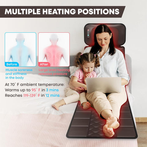 Massage-Mat, Detachable Neck Massager, Full Body Vibration Heating, with 10 Vibrating Motors and 9 Speed Settings for Home Office Use