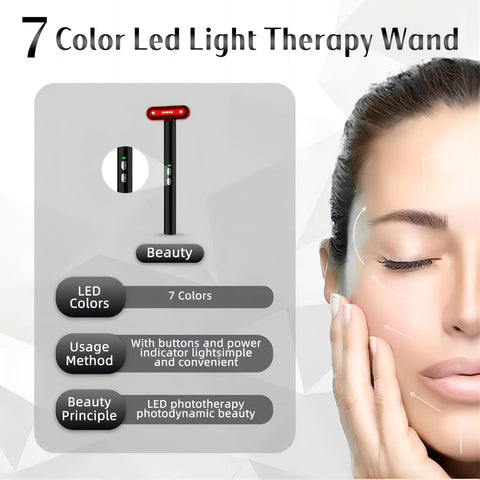 LED Light Therapy, 7 Colors Facial Skin Wand with Facial Massager for Neck, Face and Eye Skin Care Devices