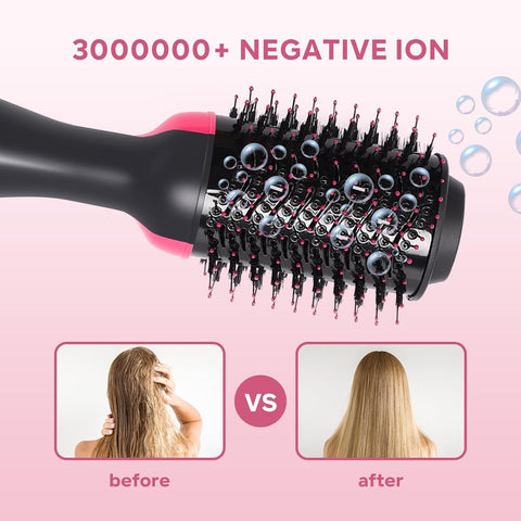 Hair Dryer Blow Dryer Brush, Hair Dryer and Styler Volumizer, Hot Air Brush for Straightening, Curling, Drying, Salon, One Step Styling Tools Pink