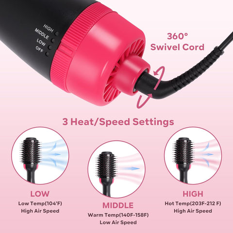 Hair Dryer Blow Dryer Brush, Hair Dryer and Styler Volumizer, Hot Air Brush for Straightening, Curling, Drying, Salon, One Step Styling Tools Pink