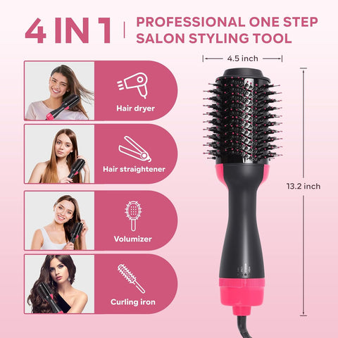 Hair Dryer Blow Dryer Brush, Hair Dryer and Styler Volumizer, Hot Air Brush for Straightening, Curling, Drying, Salon, One Step Styling Tools Pink
