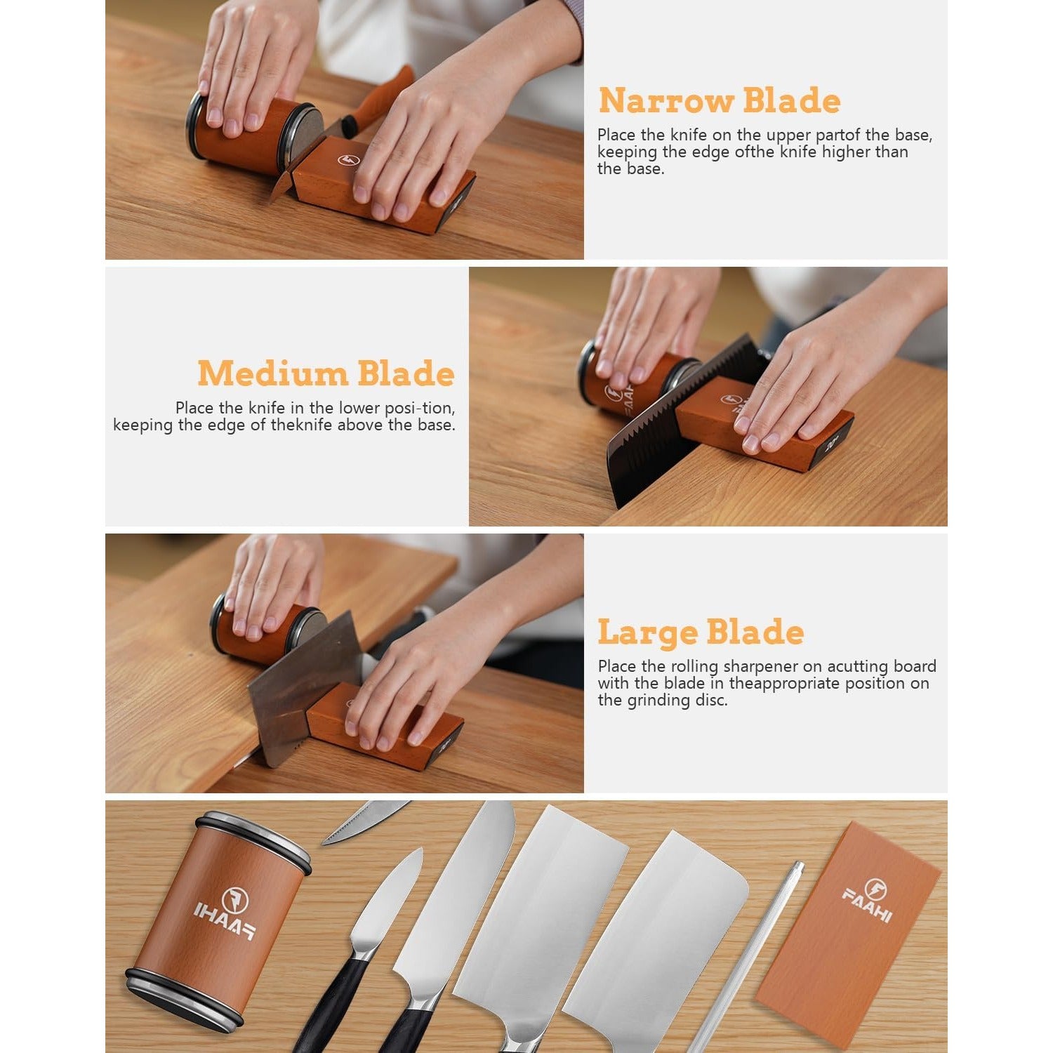 Rolling kitchen knife sharpener tool for sharpening knives with diamonds, available in 15° and 20° magnetic angles