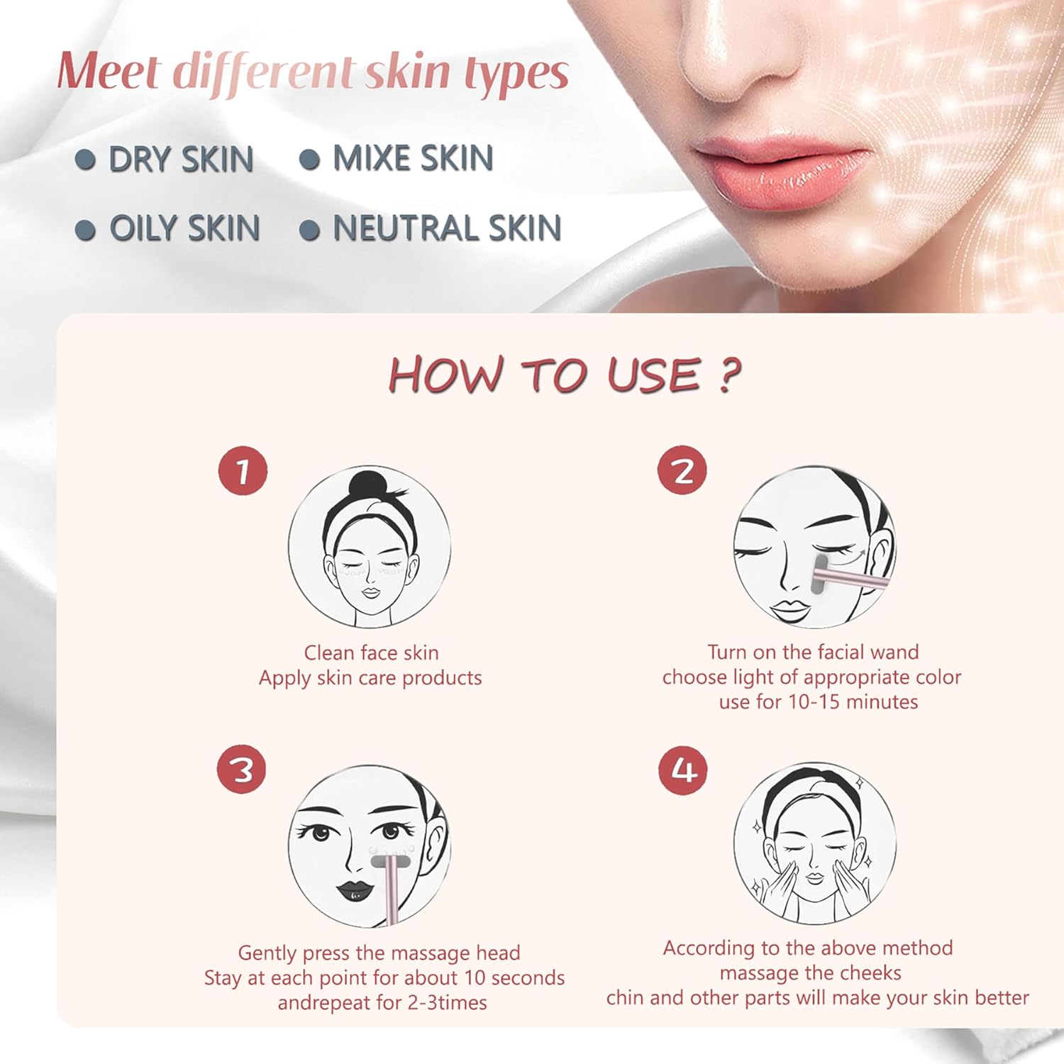 Facial Red Light Therapy, 7 in 1 LED Light Therapy Eye Device for Home Skin Care Red Light Massager Rejuvenating Lights