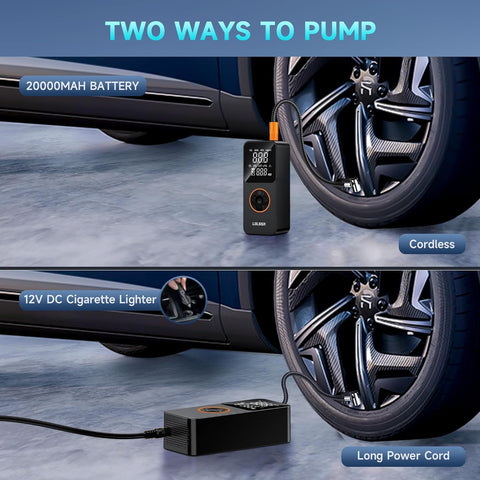 Tire Inflator Portable Air Compressor-Air Pump 20000mAh & 150PSI Rechargeable Power Tool for Car, Motorcycle, Bicycle, Sphere Vehicle with Pressure Gauge, Dual Purpose
