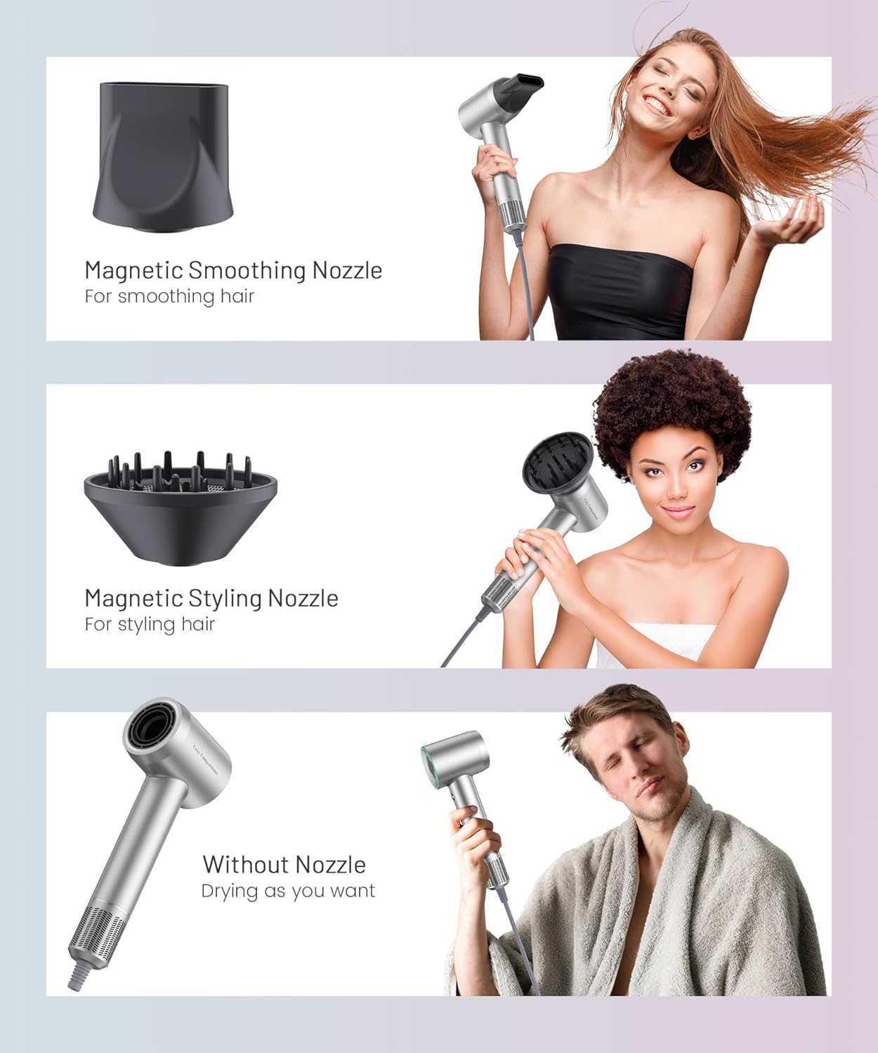 Hair Dryer 150000 RPM High-Speed Brushless Motor Negative Ionic Blow Dryer for Fast Drying, Low Noise Thermo-Control Hair-Dryer-with-Diffuser and Nozzle