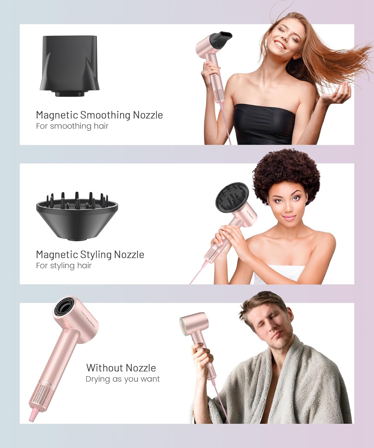 Hair Dryer 150000 RPM High-Speed Brushless Motor Negative Ionic Blow Dryer for Fast Drying, Low Noise Thermo-Control Hair-Dryer-with-Diffuser and Nozzle