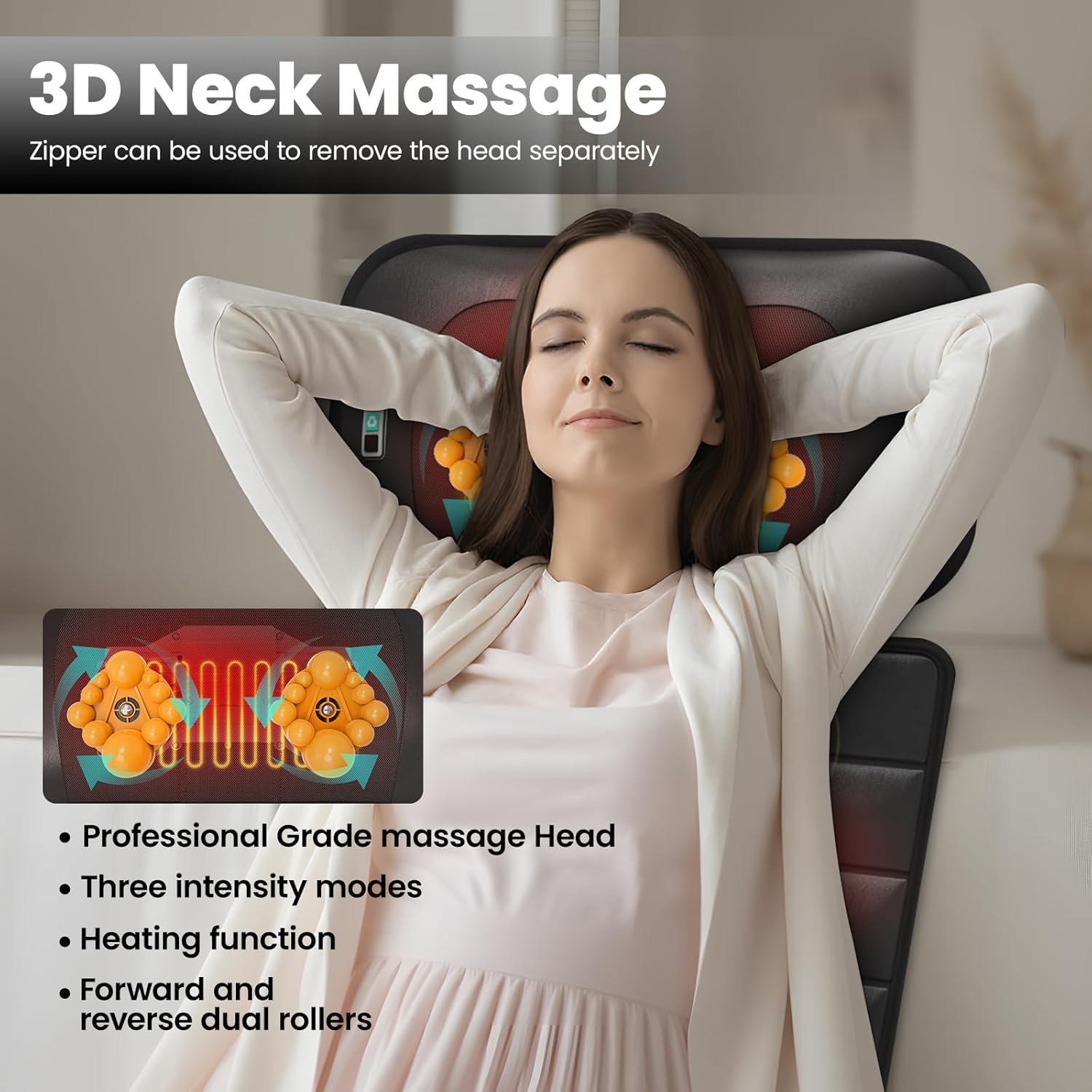 Massage-Mat, Detachable Neck Massager, Full Body Vibration Heating, with 10 Vibrating Motors and 9 Speed Settings for Home Office Use