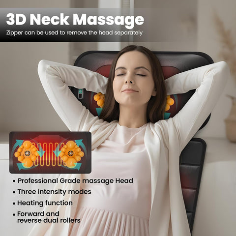 Massage-Mat, Detachable Neck Massager, Full Body Vibration Heating, with 10 Vibrating Motors and 9 Speed Settings for Home Office Use