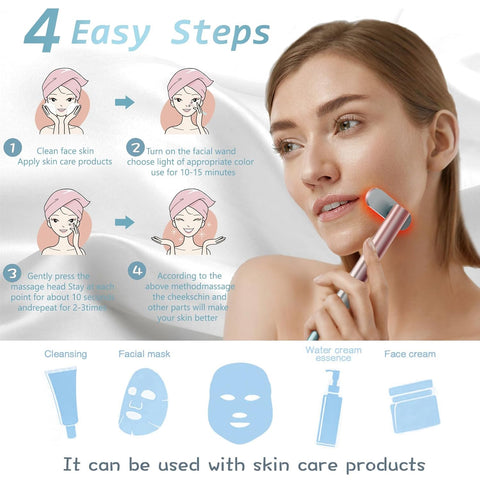 Red-Light-Therapy，Led Facial Light Therapy 7 Colors Eye Beauty Wand Face Massager Red for Skincare & Blue Rejuvenation Tool