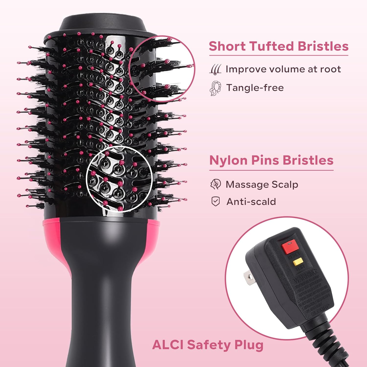 Hair Dryer Blow Dryer Brush, Hair Dryer and Styler Volumizer, Hot Air Brush for Straightening, Curling, Drying, Salon, One Step Styling Tools Pink