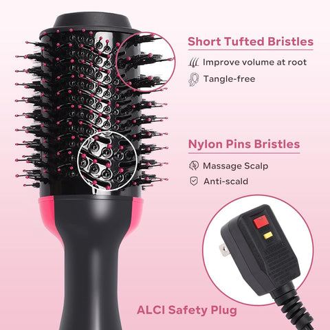 Hair Dryer Blow Dryer Brush, Hair Dryer and Styler Volumizer, Hot Air Brush for Straightening, Curling, Drying, Salon, One Step Styling Tools Pink