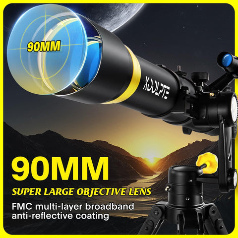 Telescope 90mm Aperture 900mm - High Precision Adjustment Vertisteel Mount Base, Magnification 45-450x, Wireless Remote, Phone Adapter - Ideal for Astronomy Enthusiasts and Beginners (Black)