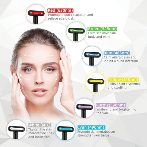 LED Light Therapy, 7 Colors Facial Skin Wand with Facial Massager for Neck, Face and Eye Skin Care Devices