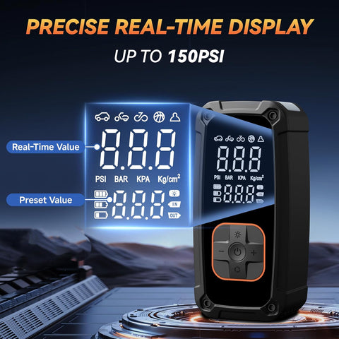Tire Inflator Portable Air Compressor with Jump Starter - 150PSI & 25000mAh  with Tire Pressure Gauge,Electric Air Pump for Car Tires,Motorcycle,Bike