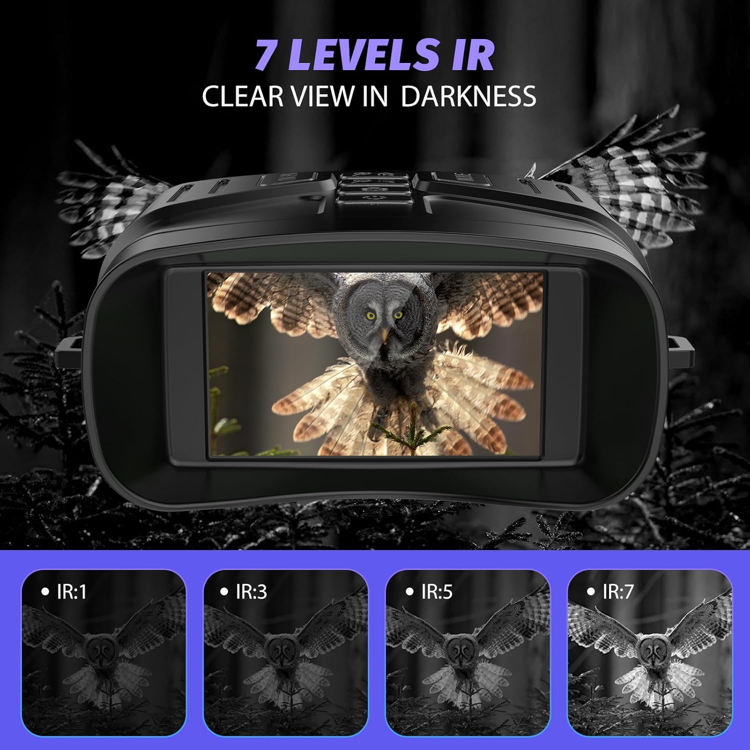 4K Night Vision Binoculars with 5000mAh Rechargeable Battery, 32GB TF, 3'' HD Screen for Camping and Security, Black