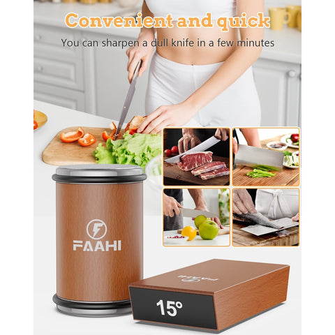 Rolling kitchen knife sharpener tool for sharpening knives with diamonds, available in 15° and 20° magnetic angles