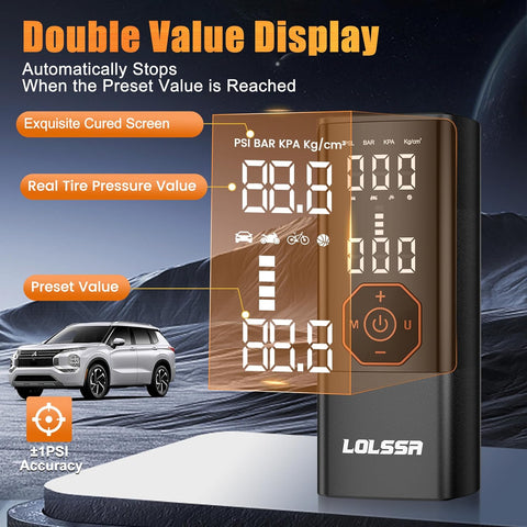Tire Inflator Portable Air Compressor-25000mAh&180PSI Car Tire Air Pump-With Pressure Gauge for Motorcycle, Bicycle, Ball Bike, Dual Purpose