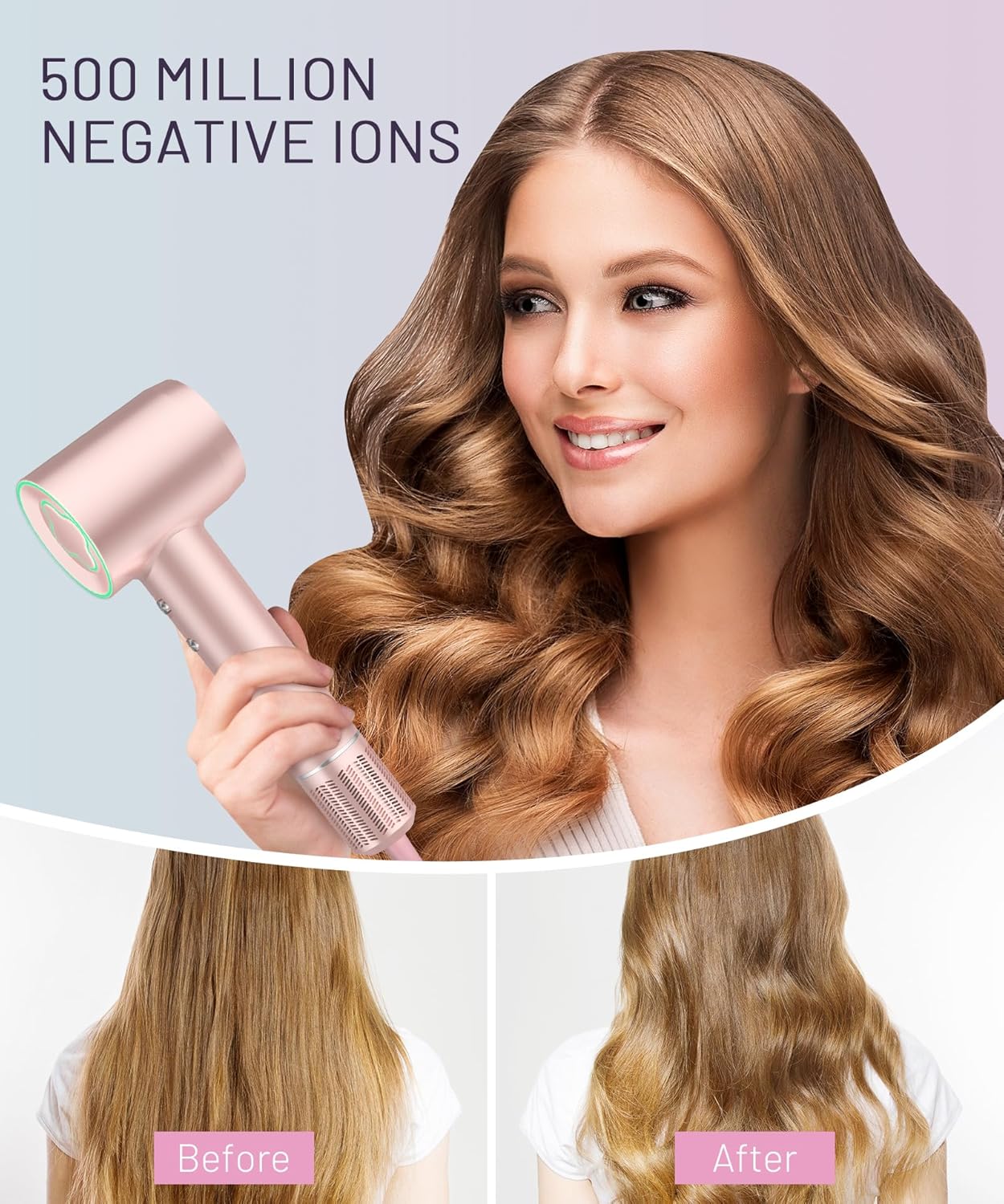 Hair Dryer 150000 RPM High-Speed Brushless Motor Negative Ionic Blow Dryer for Fast Drying, Low Noise Thermo-Control Hair-Dryer-with-Diffuser and Nozzle