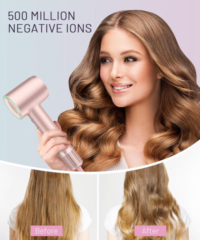 Hair Dryer 150000 RPM High-Speed Brushless Motor Negative Ionic Blow Dryer for Fast Drying, Low Noise Thermo-Control Hair-Dryer-with-Diffuser and Nozzle