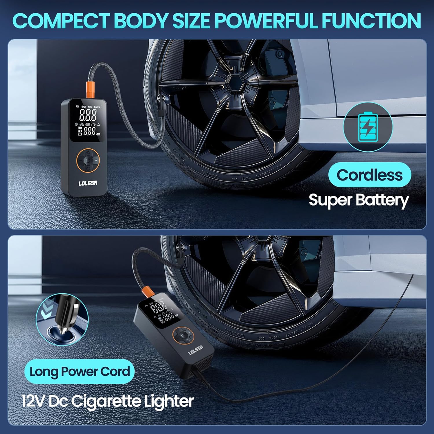 Tire Inflator Portable Air Compressor-Air Pump 20000mAh & 150PSI Rechargeable Power Tool for Car, Motorcycle, Bicycle, Sphere Vehicle with Pressure Gauge, Dual Purpose