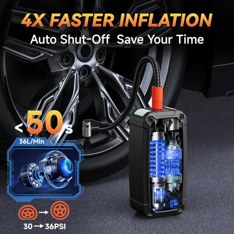 Tire Inflator Portable Air Compressor with Jump Starter - 150PSI & 25000mAh  with Tire Pressure Gauge,Electric Air Pump for Car Tires,Motorcycle,Bike